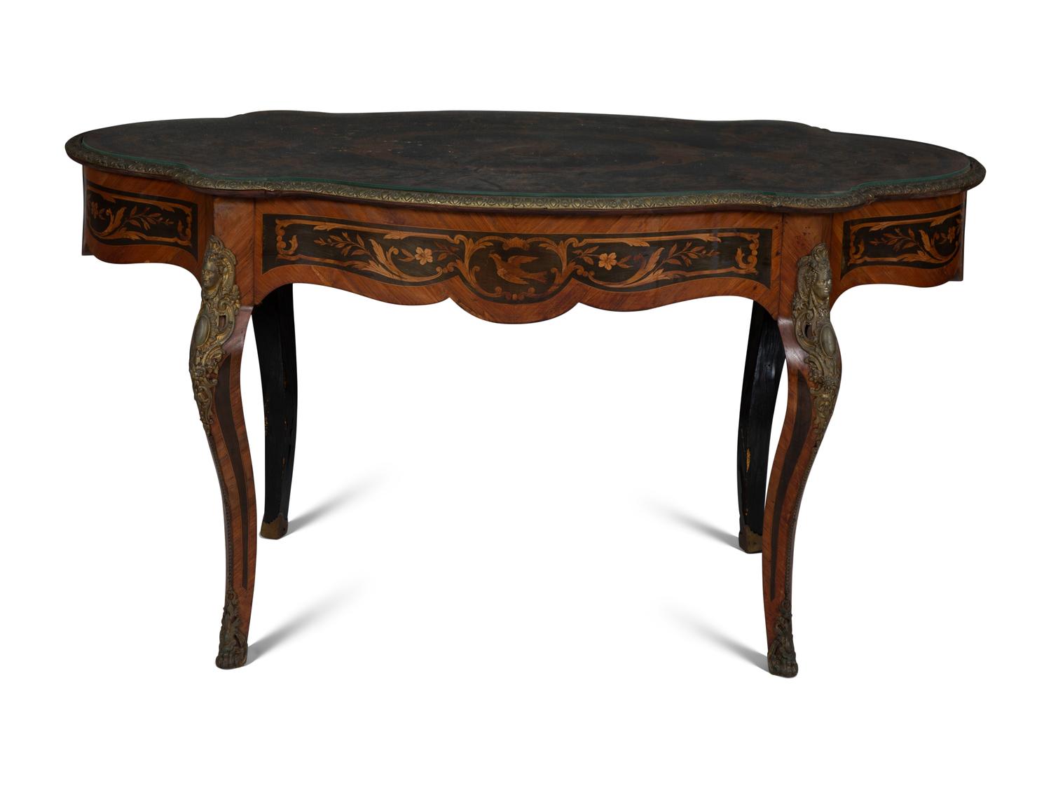 An Italian Gilt Metal Mounted Marquetry Center Table