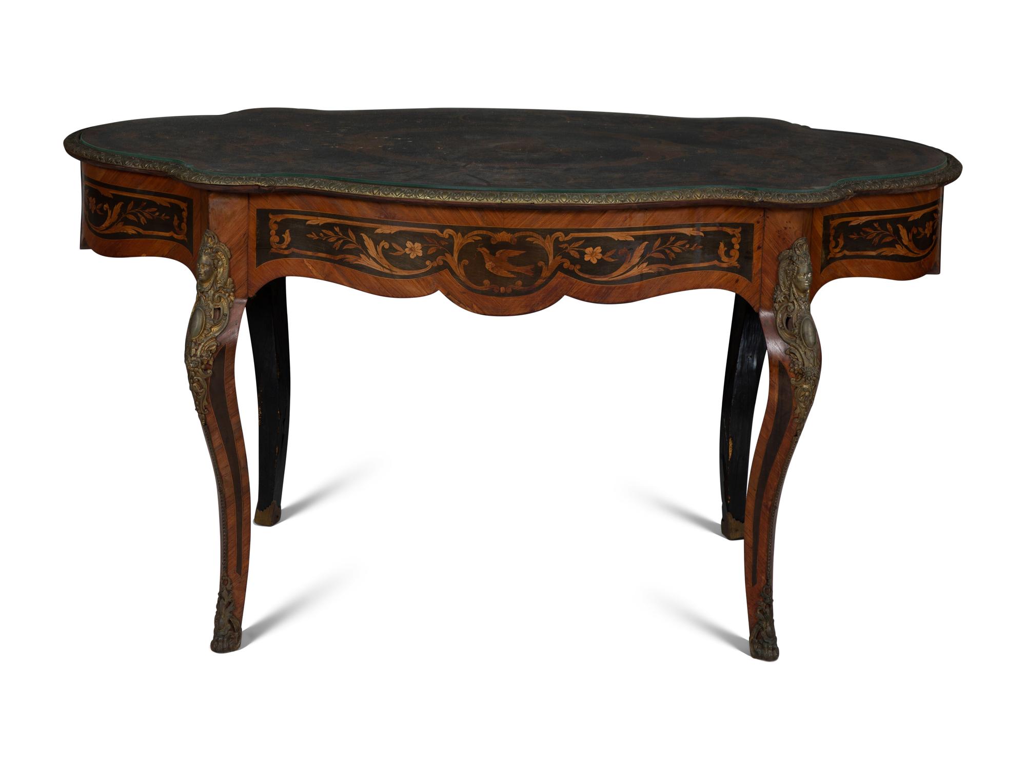 An Italian Gilt Metal Mounted Marquetry Center Table