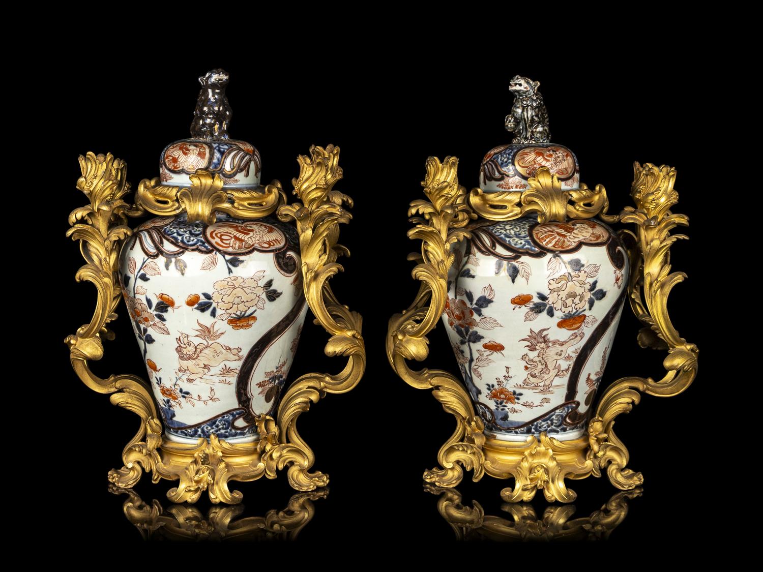 A Pair of Japanese Imari Porcelain Covered Jars