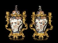 A Pair of Japanese Imari Porcelain Covered Jars