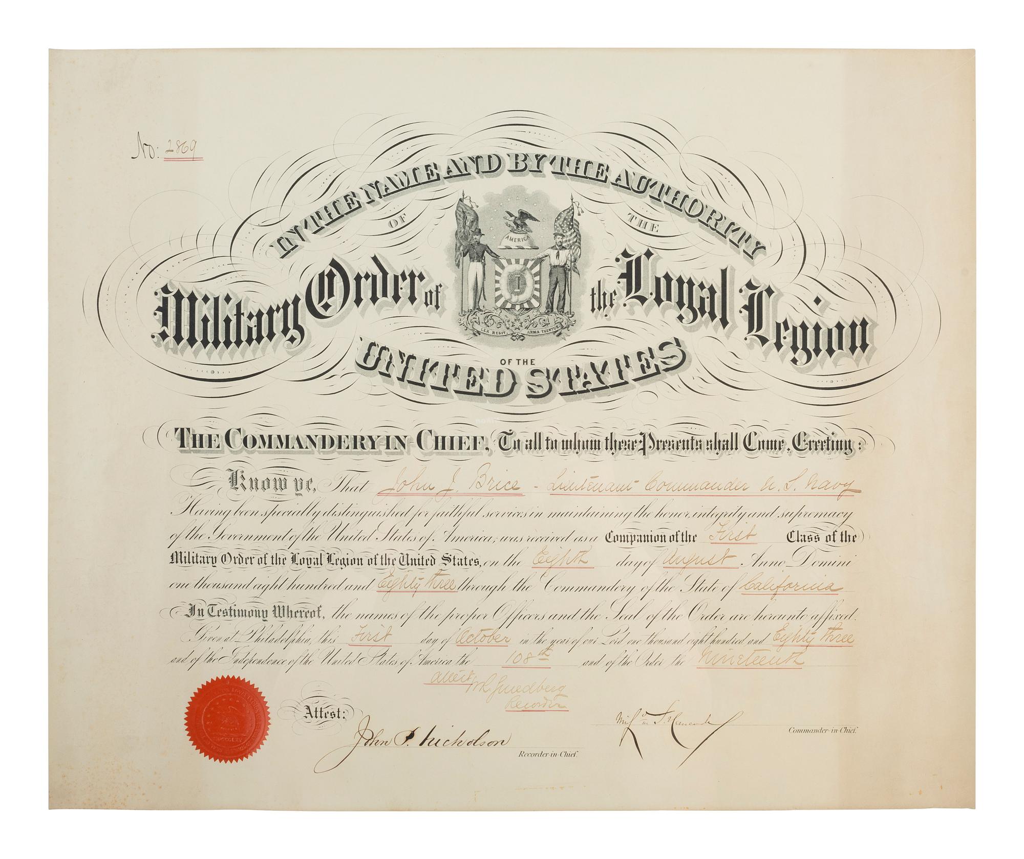 [CIVIL WAR]. John Ellsworth, Co. G, 25th Connecticut Infantry, discharge and certificate of record.