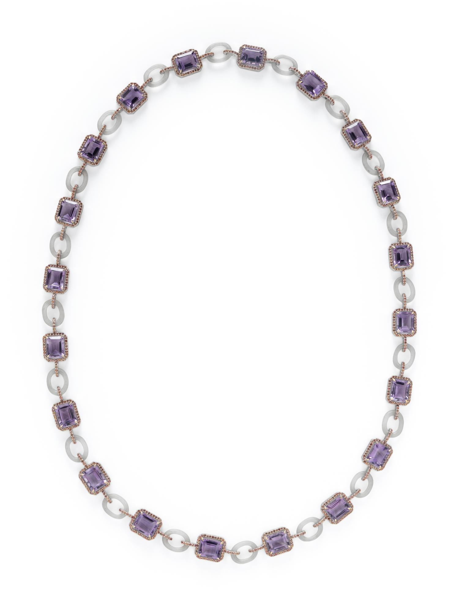 AMETHYST, ORANGE SAPPHIRE, AND ROCK CRYSTAL NECKLACE