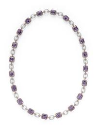 AMETHYST, ORANGE SAPPHIRE, AND ROCK CRYSTAL NECKLACE