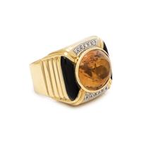 CITRINE, DIAMOND AND ONYX RING