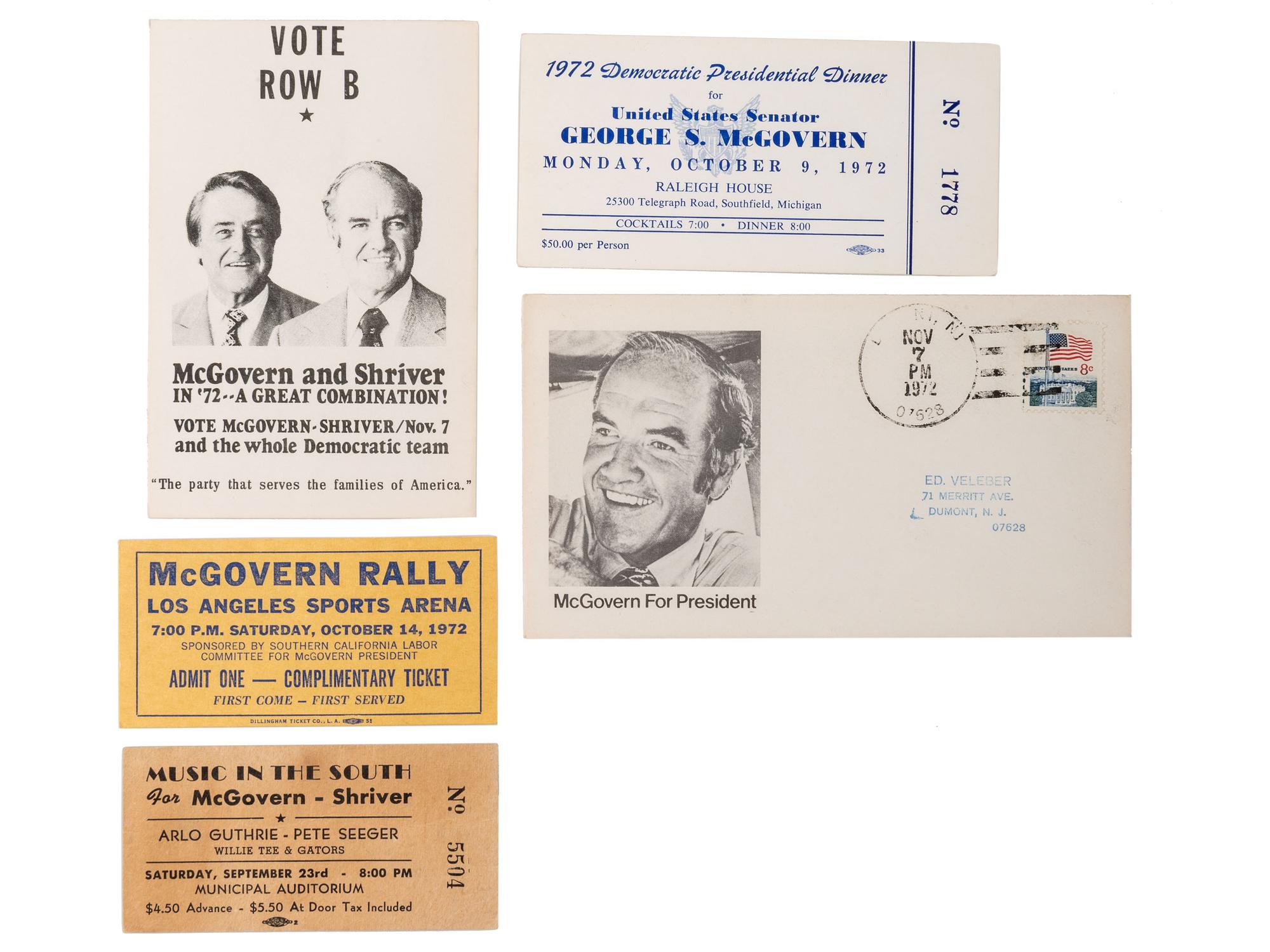 [DEMOCRATIC PARTY]. A group of tickets, pamphlets, and other campaign ephemera from the Hubert Humphrey, Eugene McCarthy, and George McGovern campaigns, comprising: