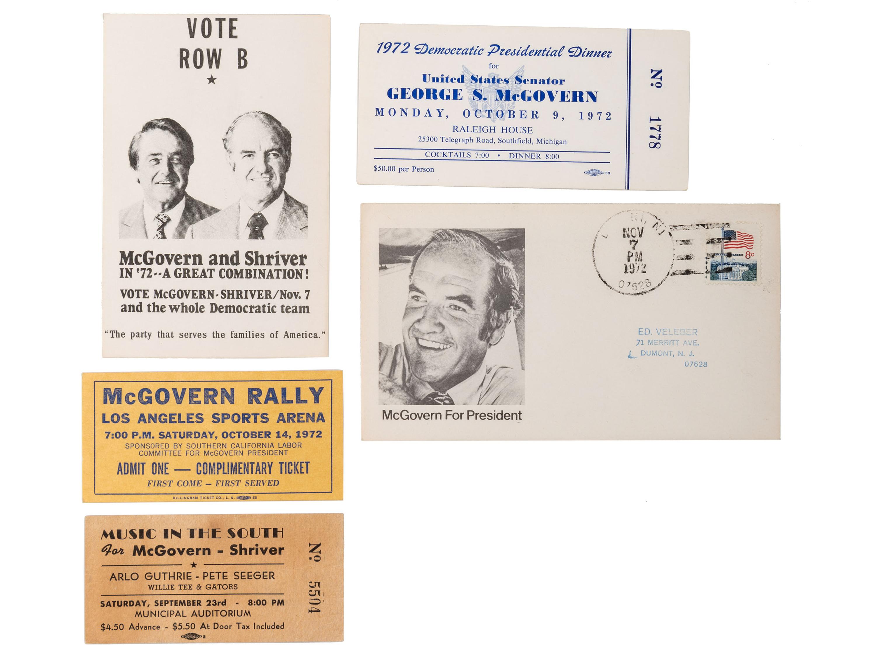 [DEMOCRATIC PARTY]. A group of tickets, pamphlets, and other campaign ephemera from the Hubert Humphrey, Eugene McCarthy, and George McGovern campaigns, comprising: