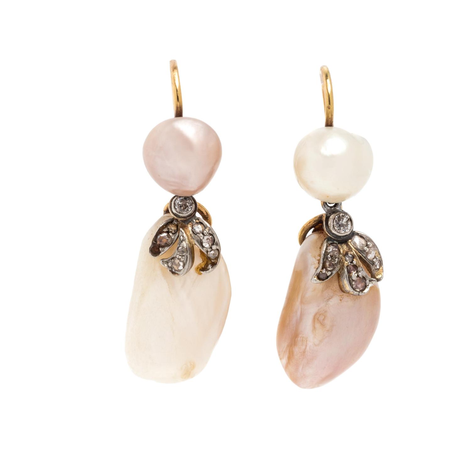 NATURAL FRESHWATER PEARL AND DIAMOND EARRINGS
