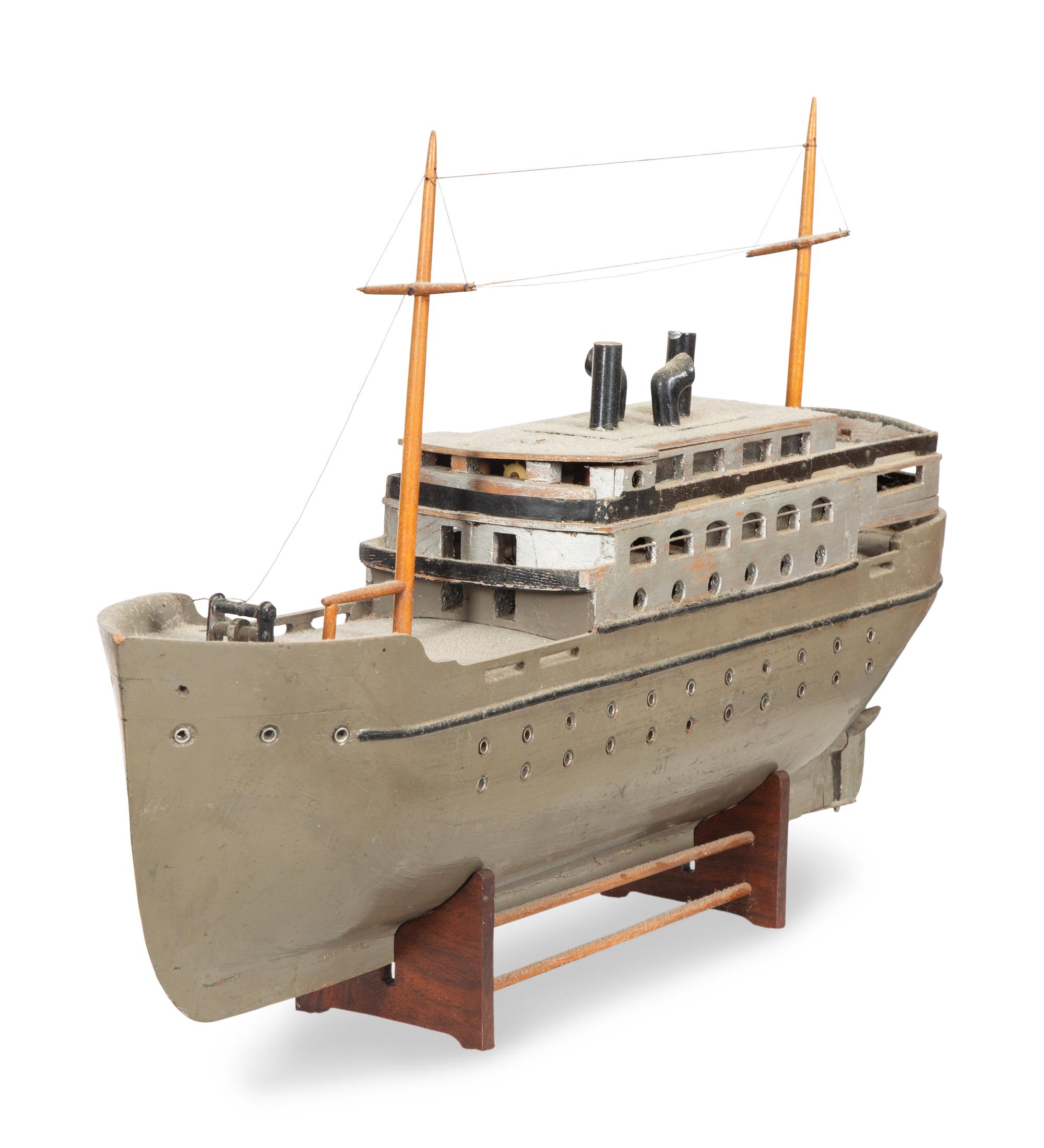 Two Carved and Painted Wood Steamship Models