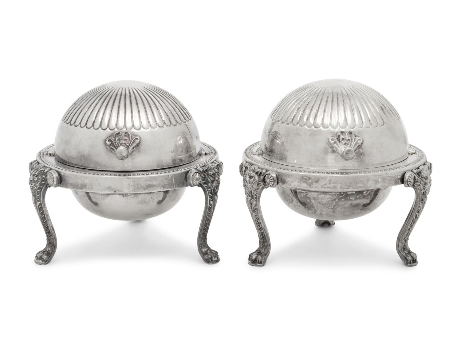 A Pair of Amercian Silver-Plate Covered Butter Servers
