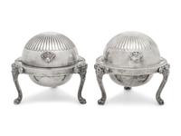 A Pair of Amercian Silver-Plate Covered Butter Servers