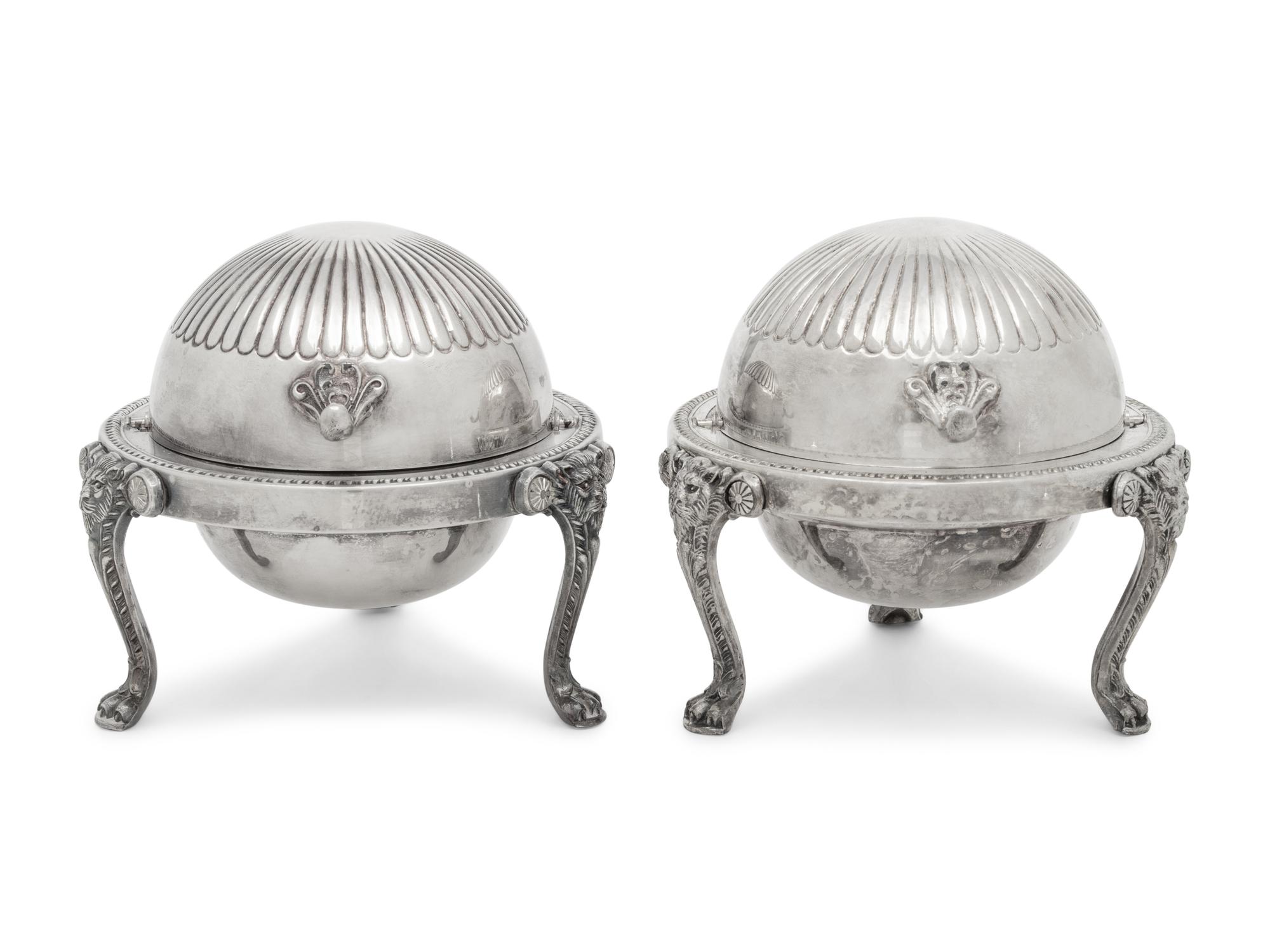 A Pair of Amercian Silver-Plate Covered Butter Servers