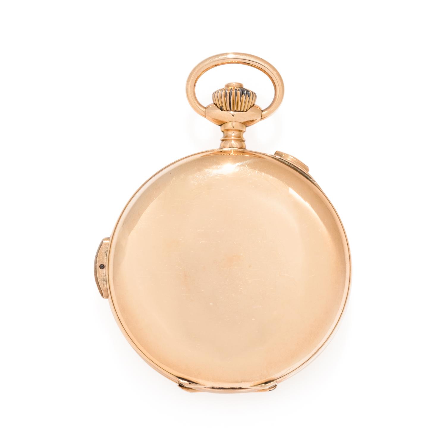 18K YELLOW GOLD CHRONOGRAPH HUNTER CASE POCKET WATCH