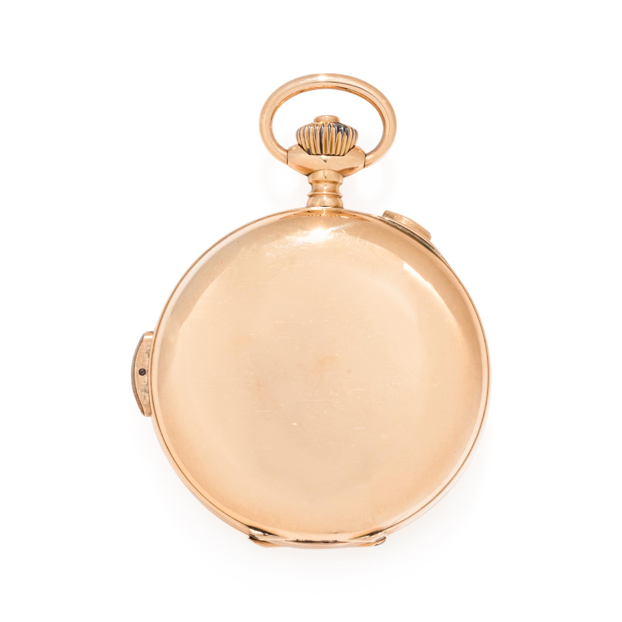 18K YELLOW GOLD CHRONOGRAPH HUNTER CASE POCKET WATCH