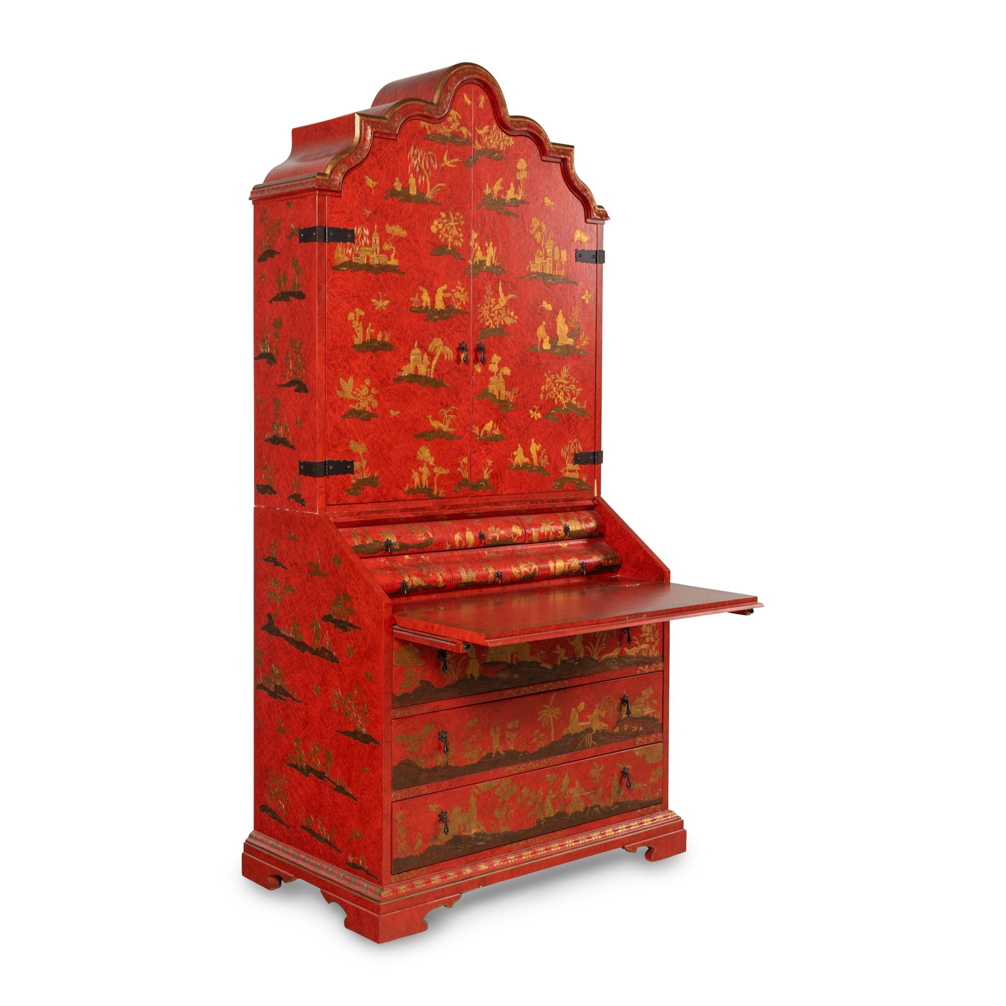 A George III Style Red Japanned Bureau Cabinet