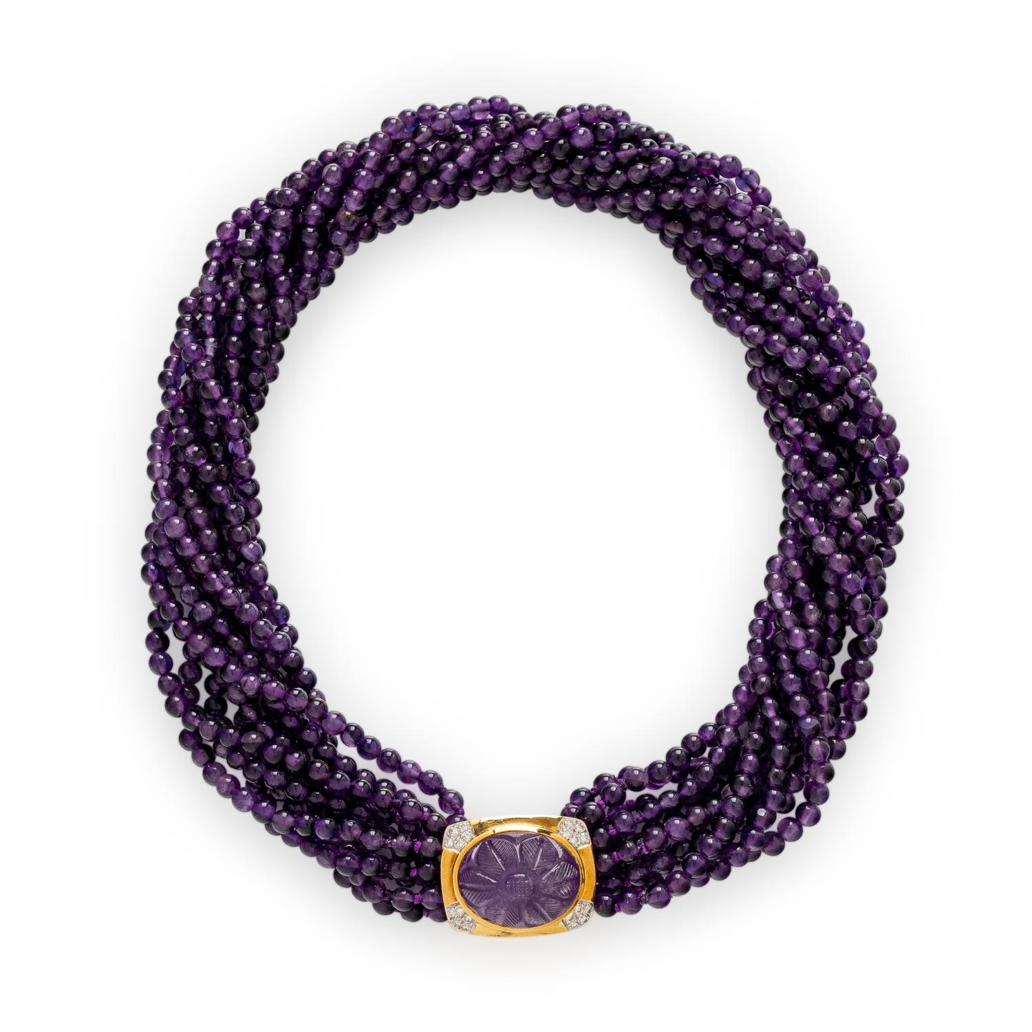 AMETHYST, DIAMOND, AND YELLOW GOLD TORSADE NECKLACE