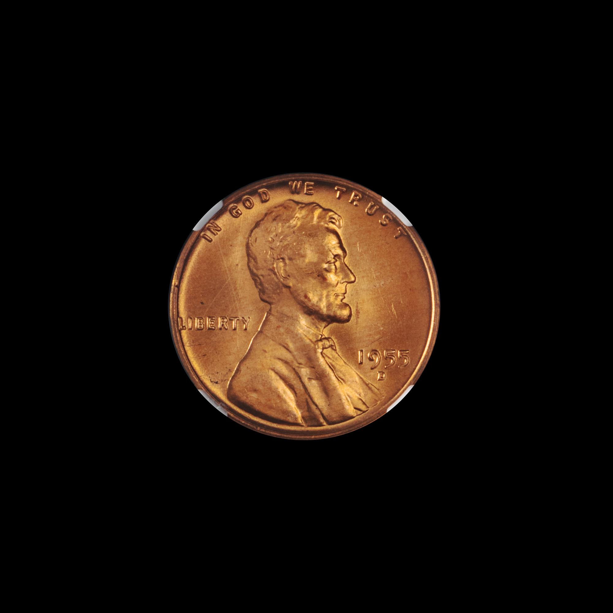 A United States 1955-D Lincoln: Wheat Back 1c Coin — NGC GRADED MS66 RD