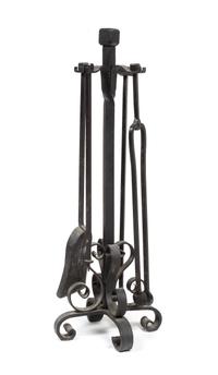 A Wrought Iron Fireplace Tool Set Height 33 inches. — 20TH CENTURY