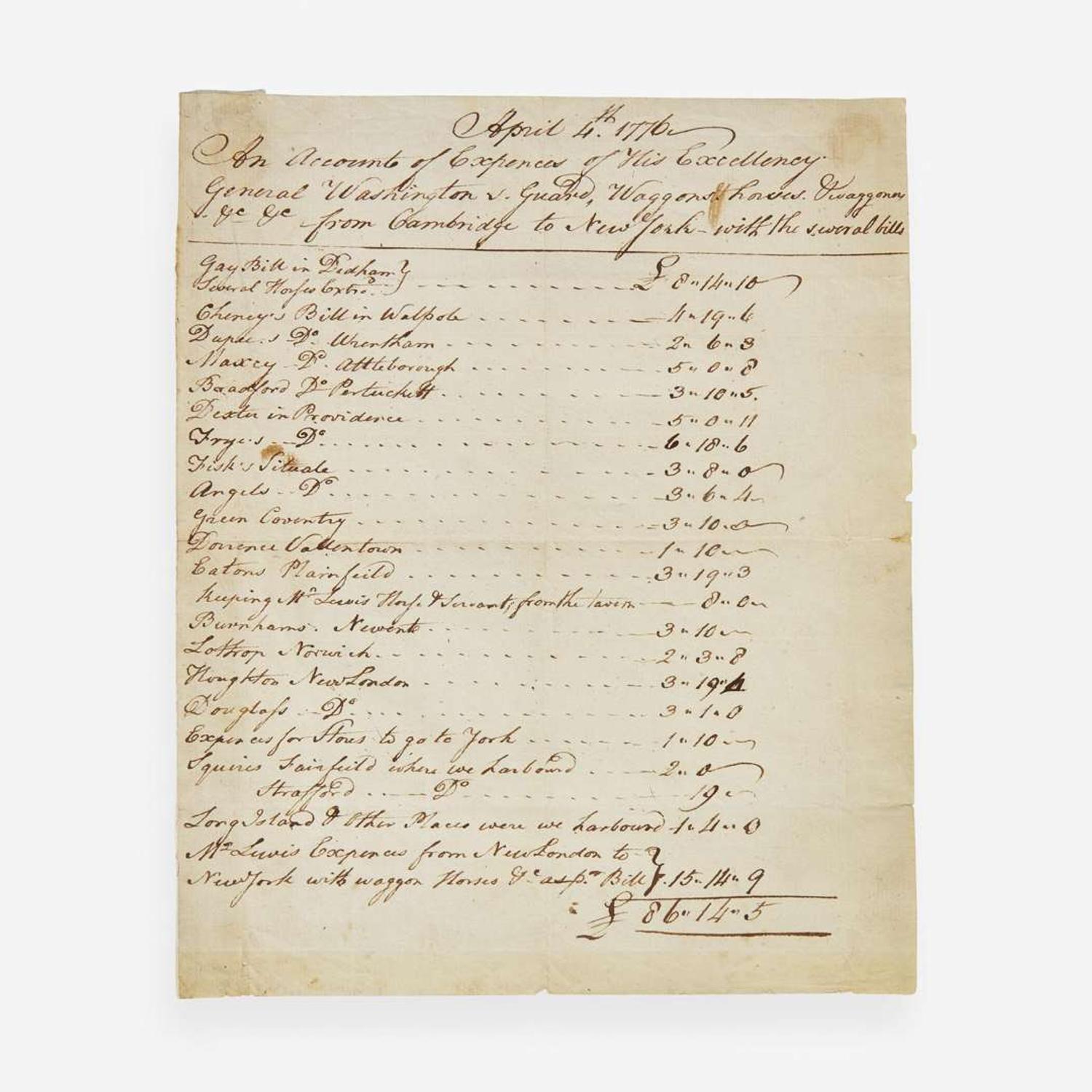 [American Revolution] [Washington, George] Manuscript Document