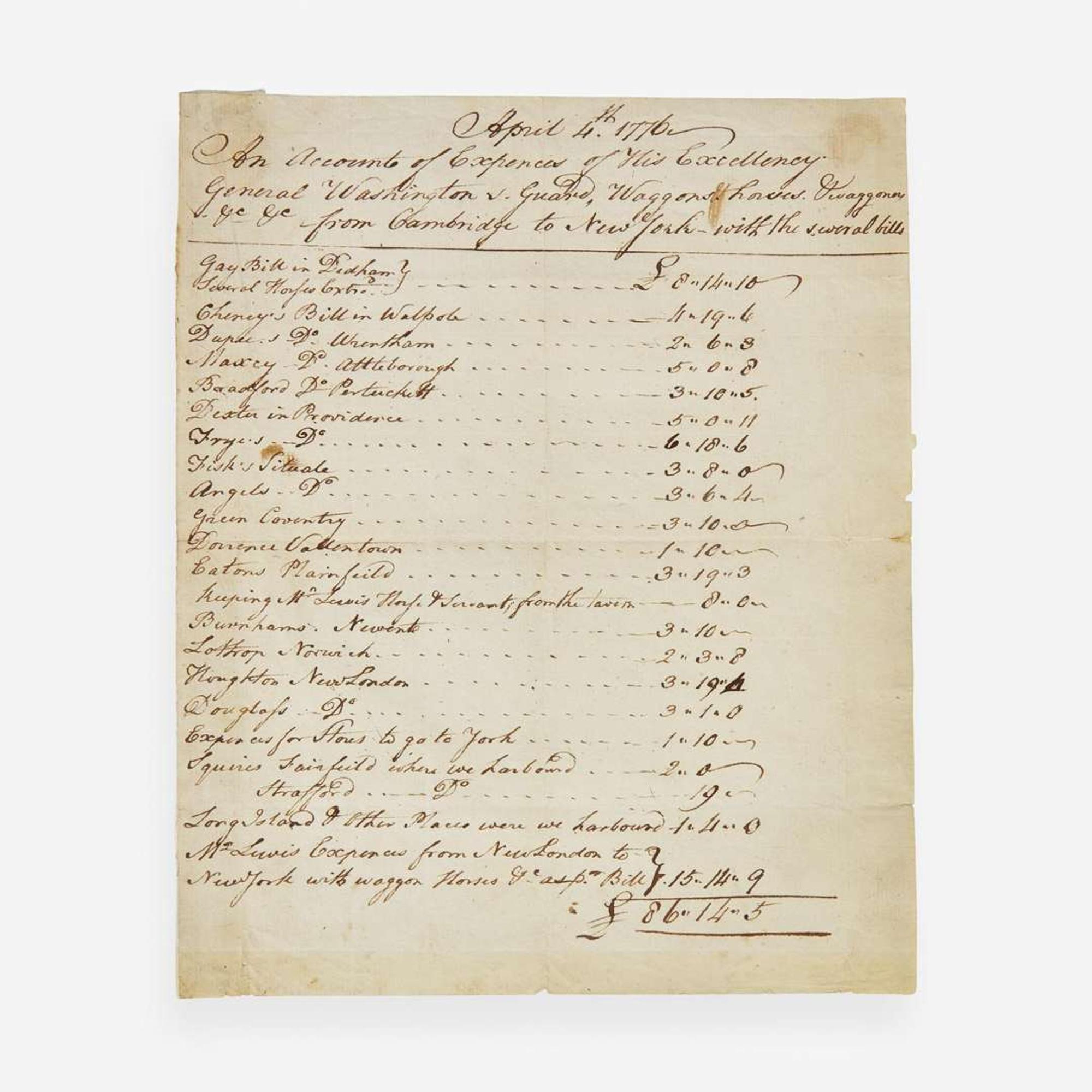 [American Revolution] [Washington, George] Manuscript Document