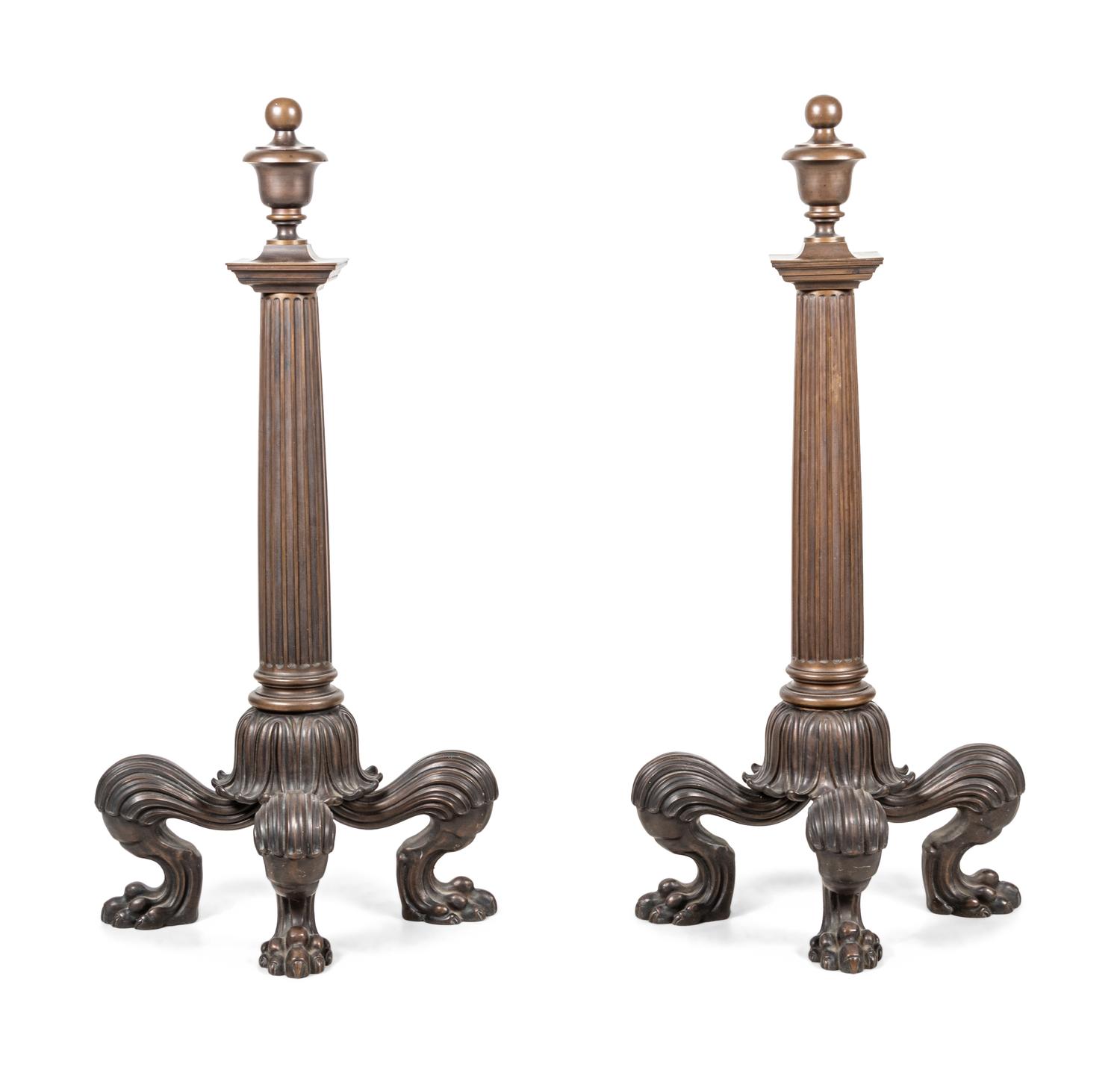 A Pair of Continental Bronze Andirons
