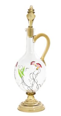 An Enameled Glass Ewer Height 16 inches.