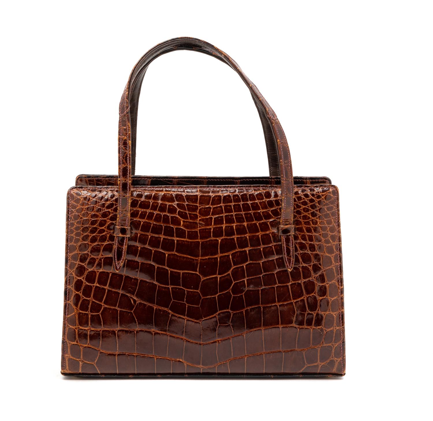 A Lucille de Paris Brown Crocodile Bag, 1950-70s