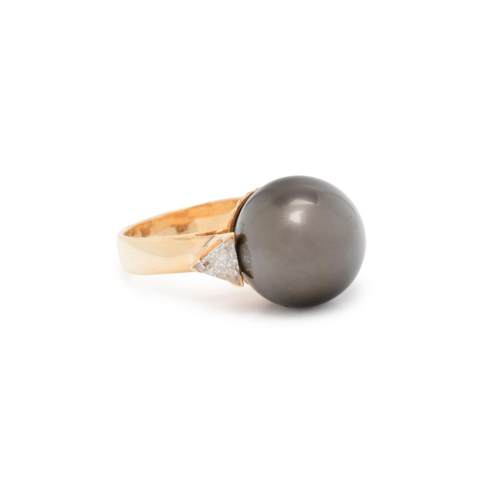 TAHITIAN CULTURED PEARL AND DIAMOND RING