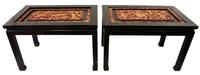 A Pair of Chinese Red and Gilt Lacquer Panel Ebonized Low Tables Height 17 1/2 x width 26 3/4 inches. — 20TH CENTURY