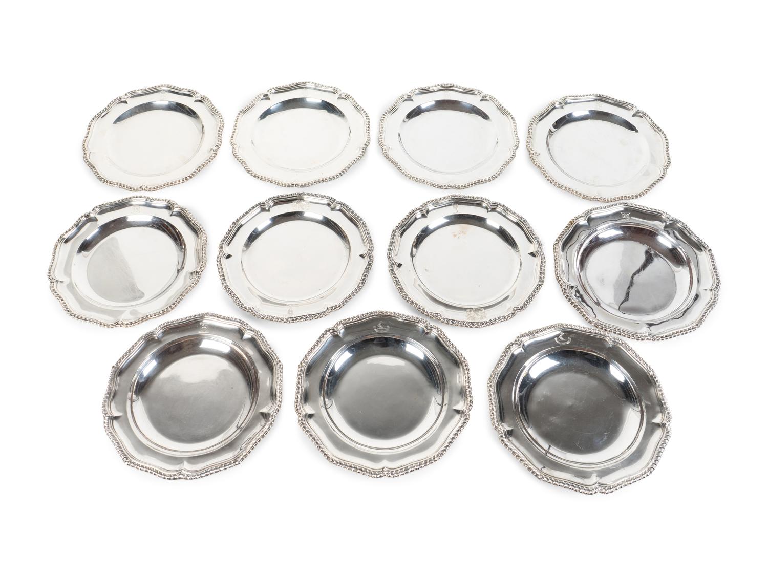 Eleven English Silver Georgian Style Dinner Plates — WALTER WALKER & BROWNFIELD TOLHURST, LONDON, 1900