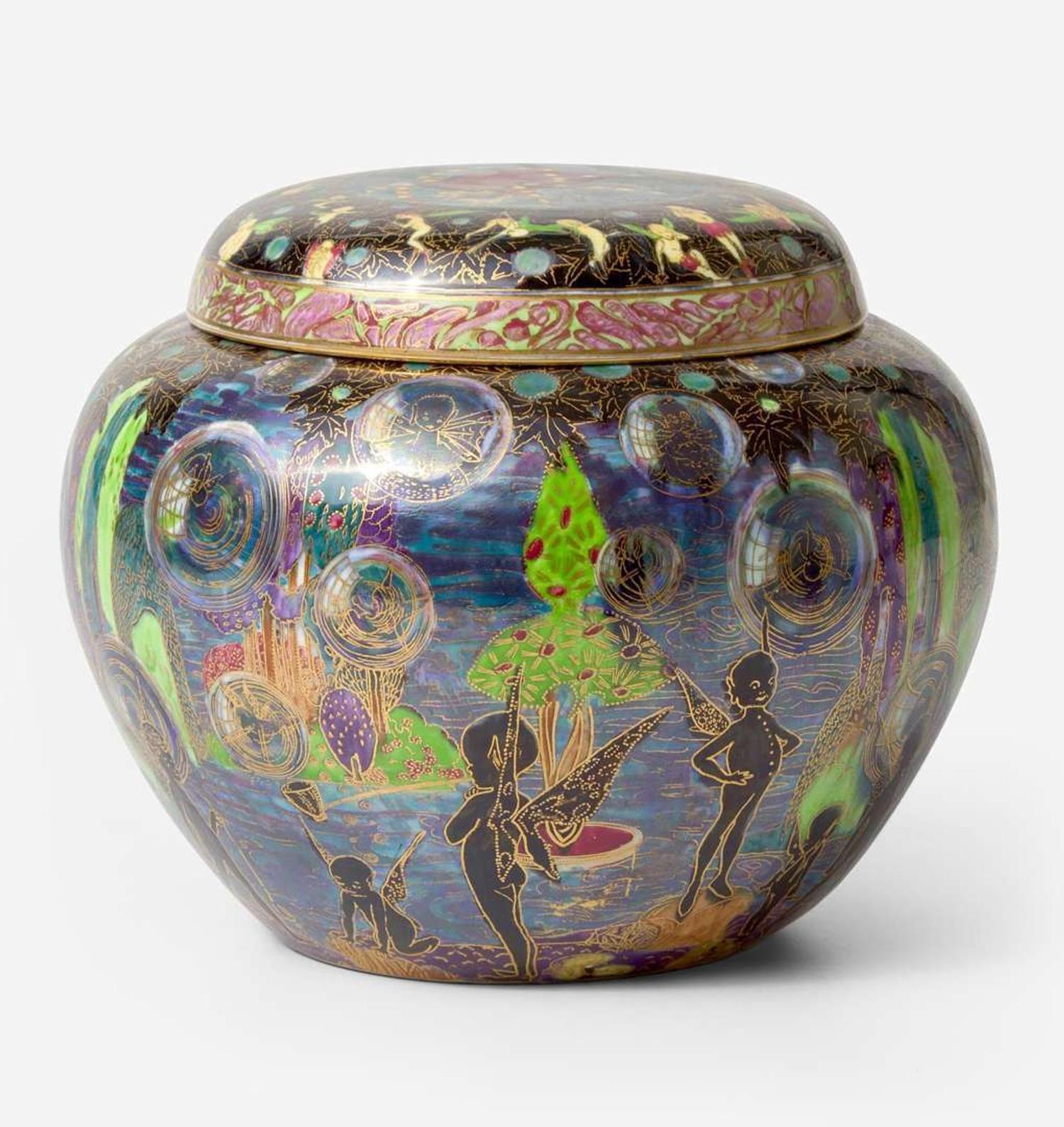 A Wedgwood Fairyland Lustre "Bubbles II" Malfrey Pot UK, 1920s