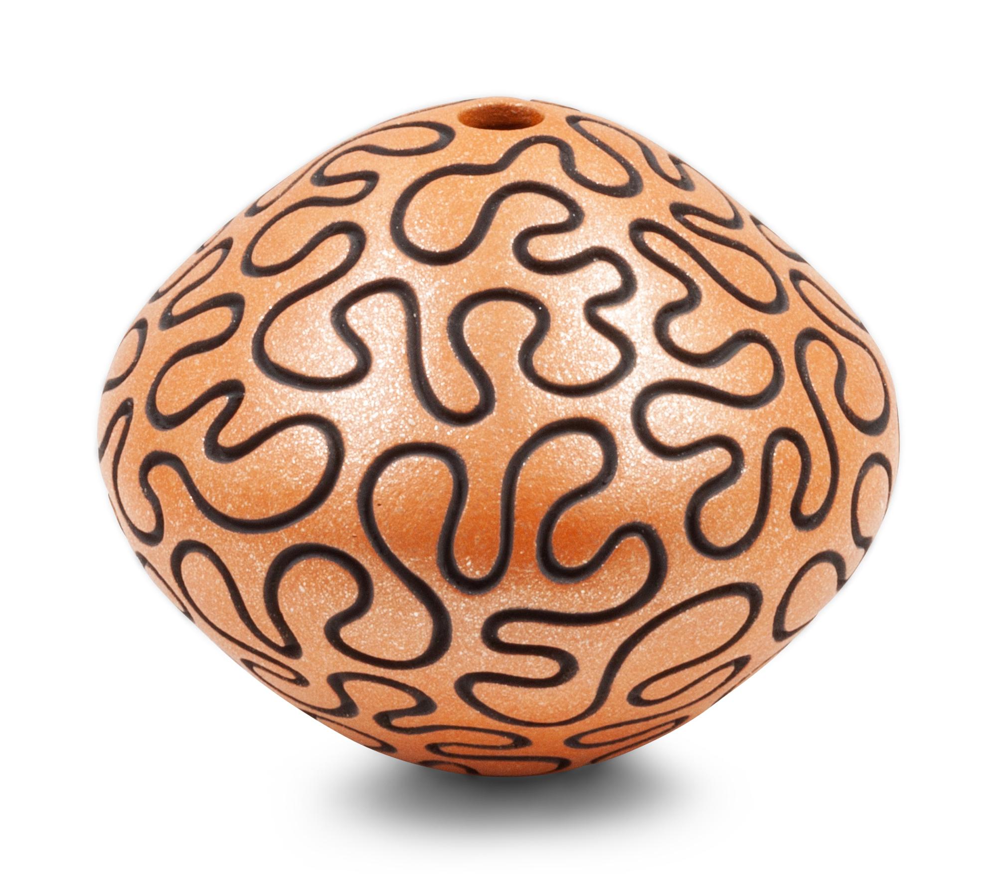 Seed Jar with Micaceous Finish, deeply carved with artist's puzzle design