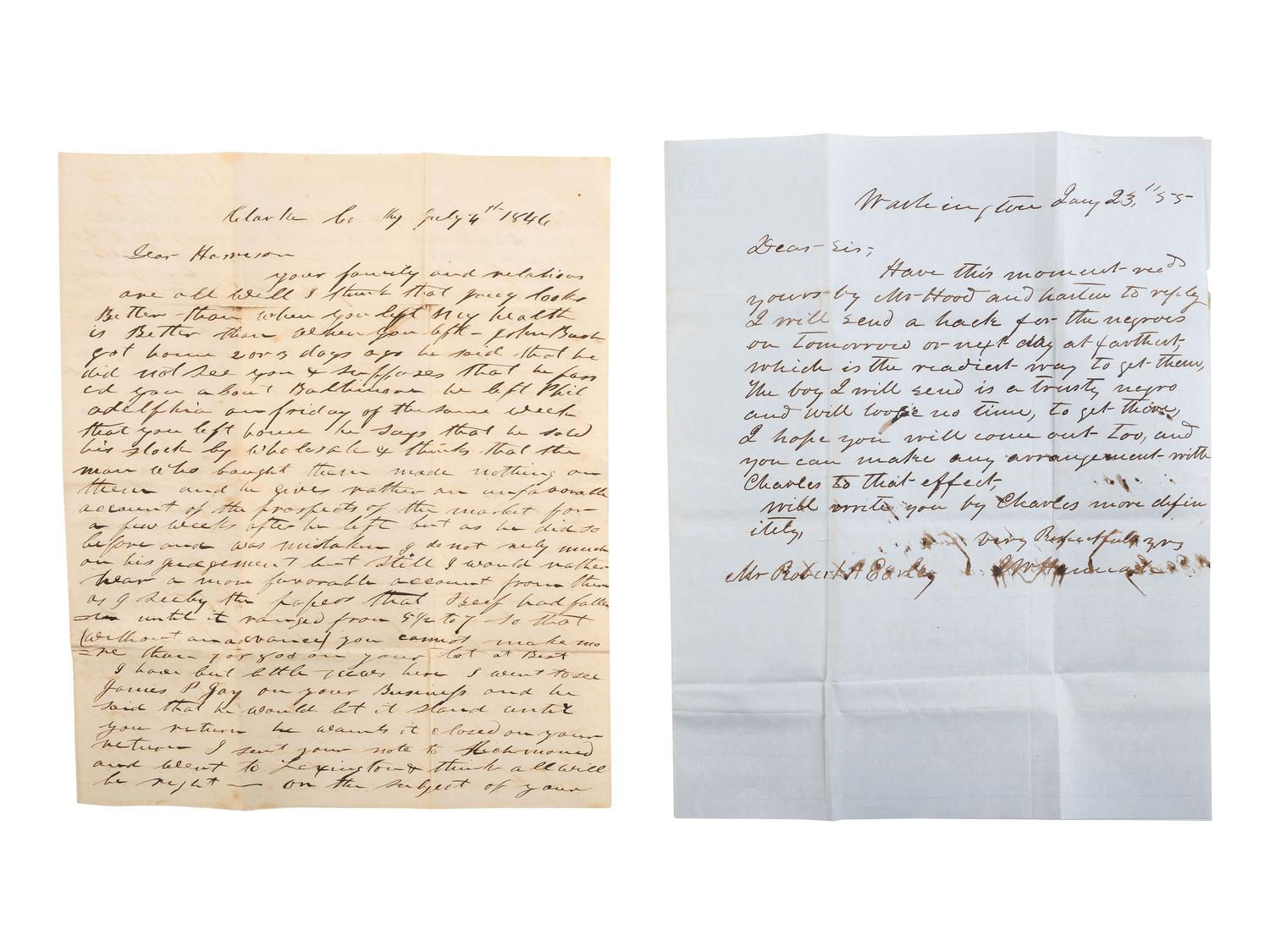[ENSLAVEMENT & ABOLITION]. A group of six letters associated with enslaved individuals, including a letter related to the Randolph family of Virginia.