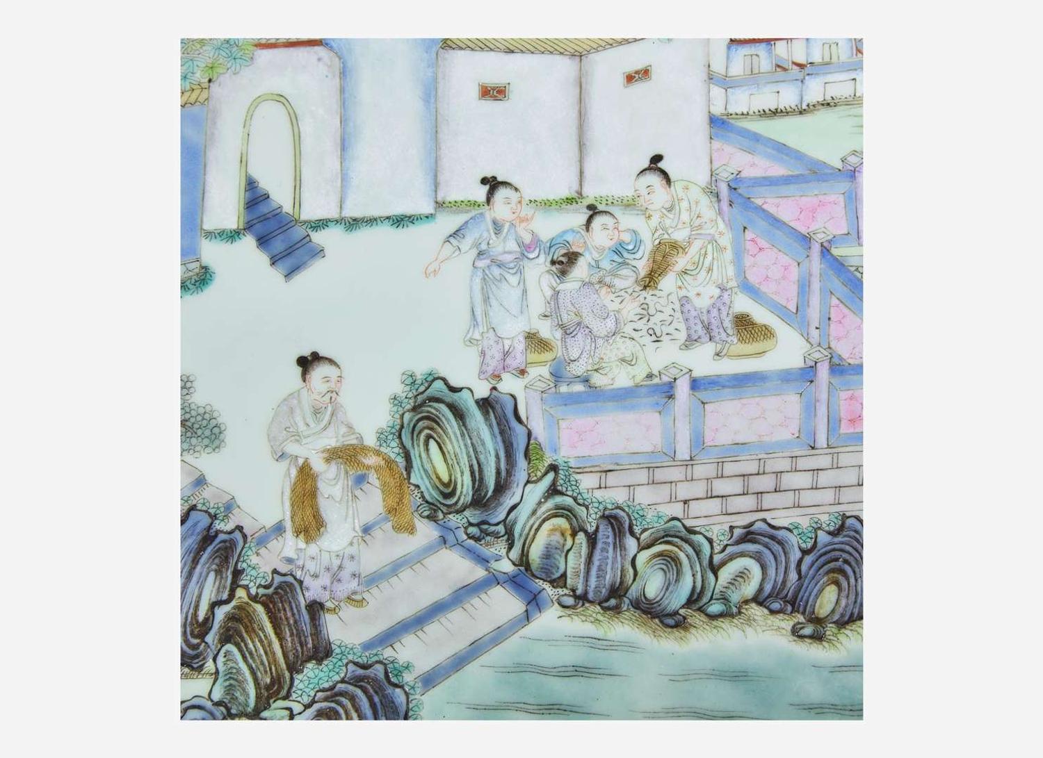 A Chinese famille rose-decorated "Fisherman" plaque 粉彩人物瓷板