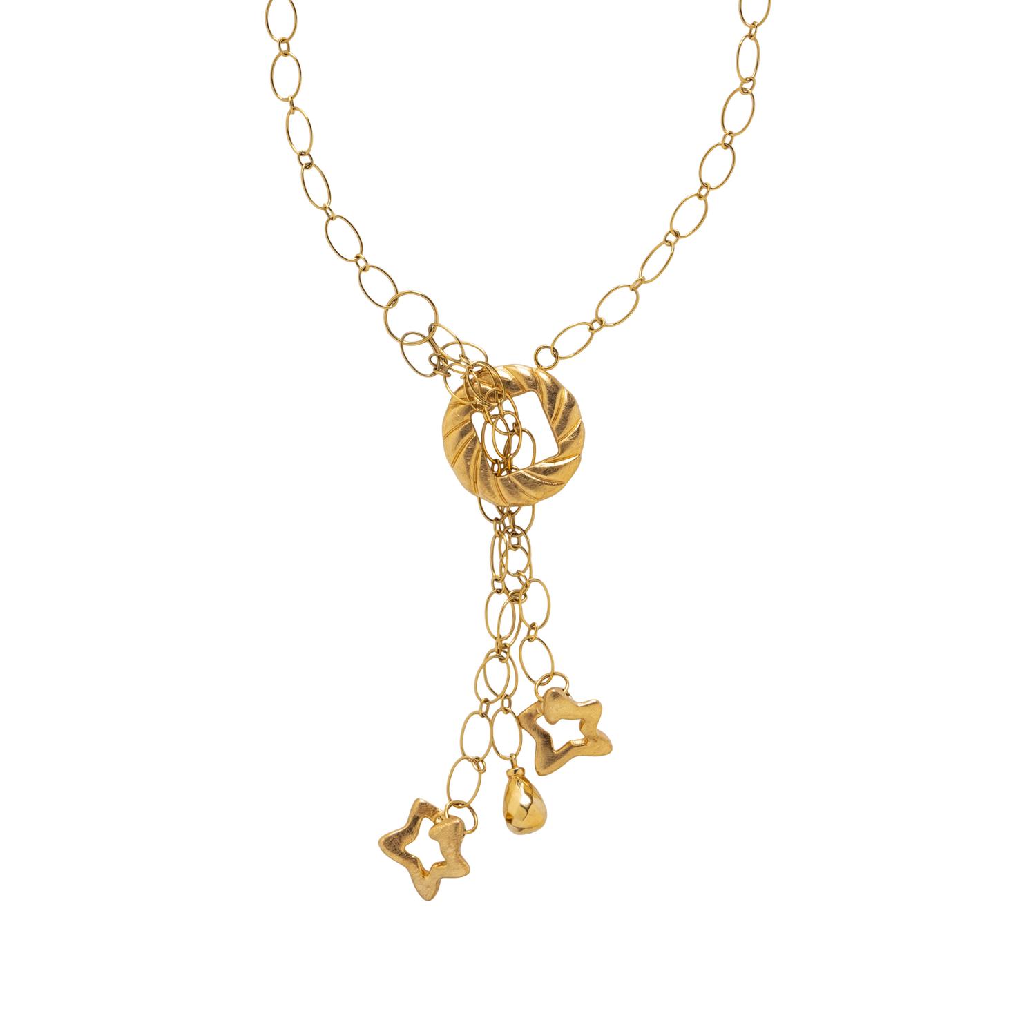 OXO, YELLOW GOLD NECKLACE AND EARRINGS