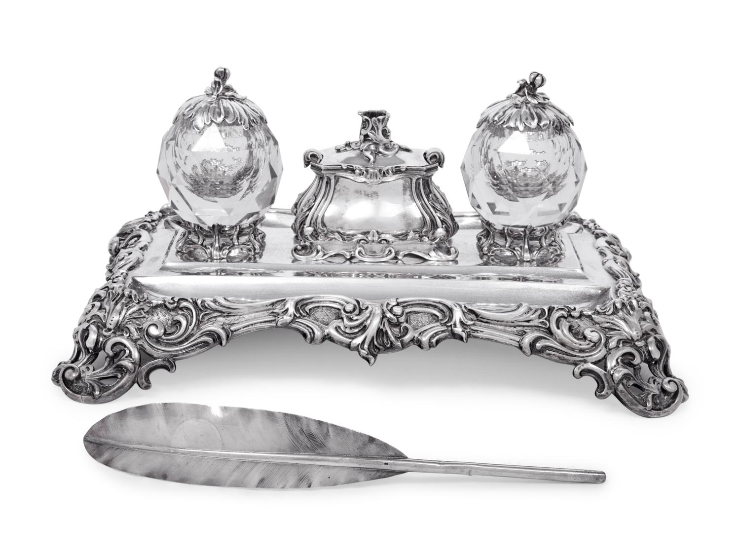 A Victorian Silver and Cut Glass Mounted Standish