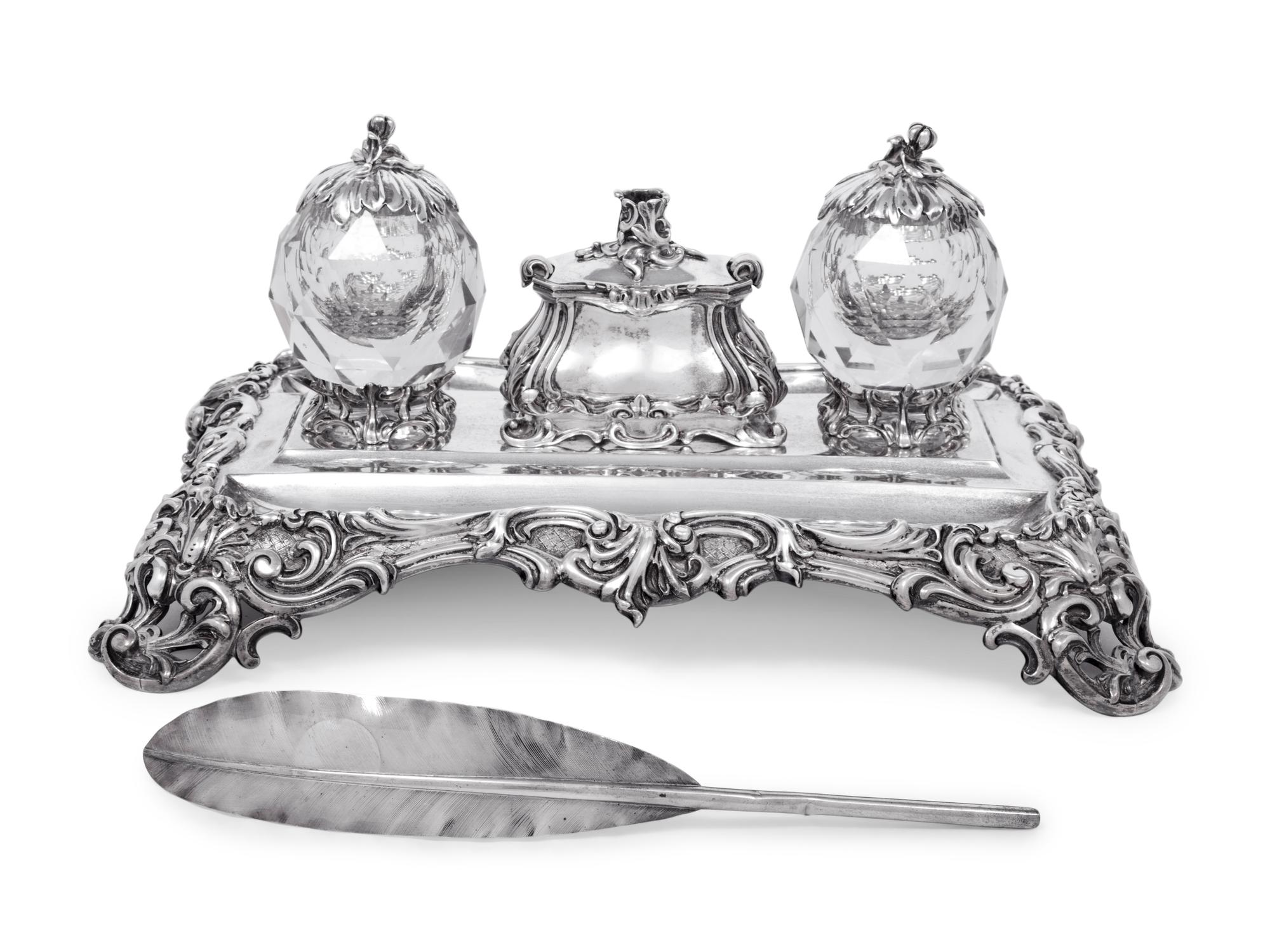 A Victorian Silver and Cut Glass Mounted Standish