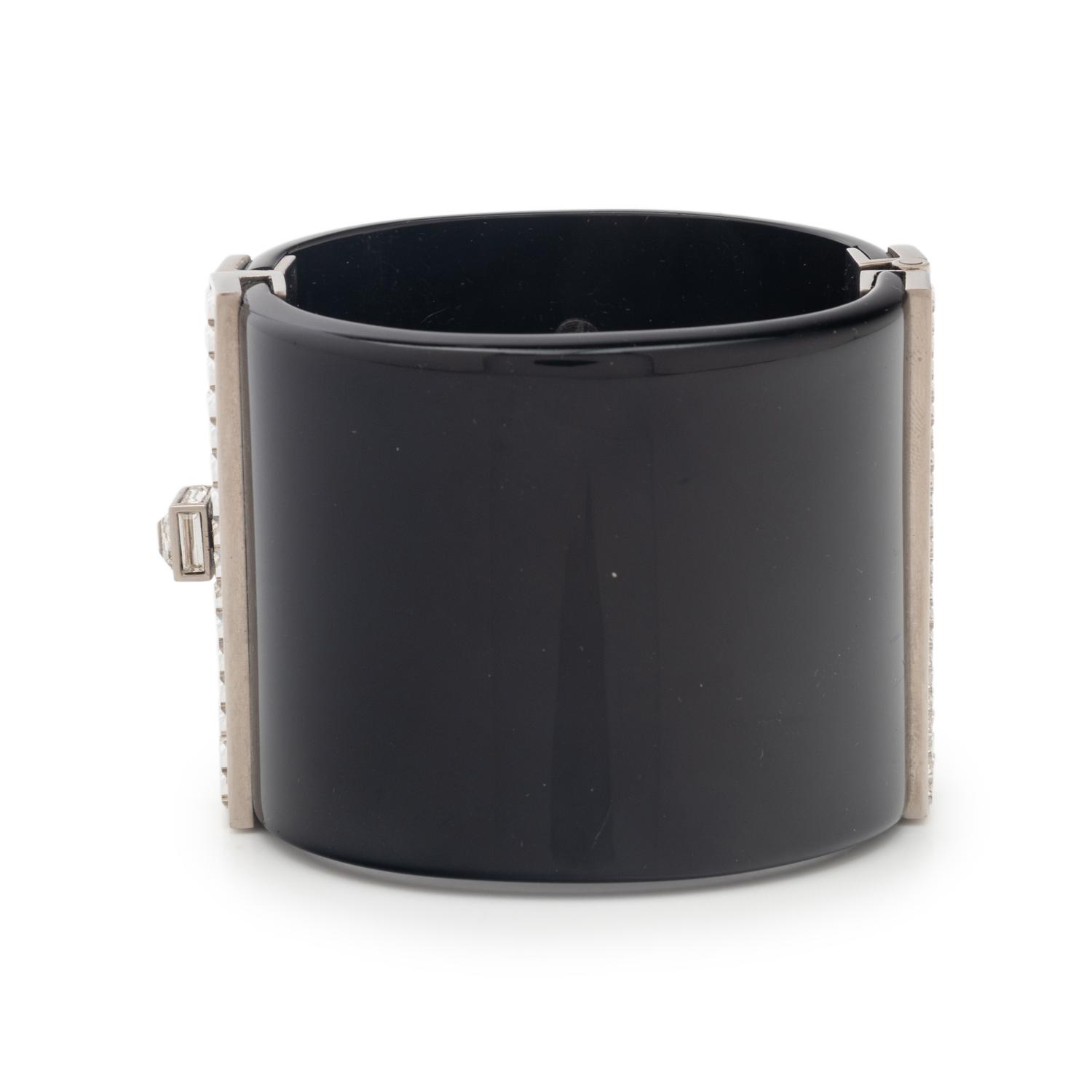 Chanel Black Resin & Rhinestone Logo Cuff