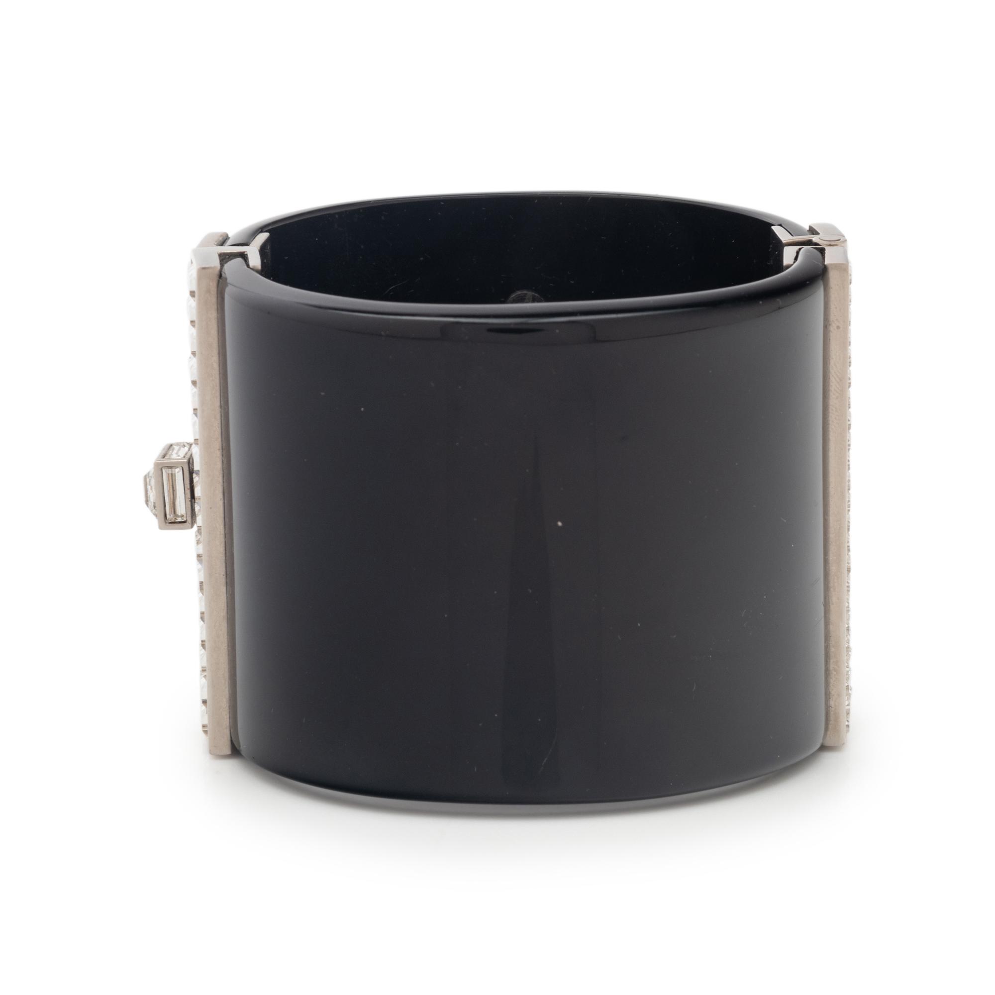 Chanel Black Resin & Rhinestone Logo Cuff