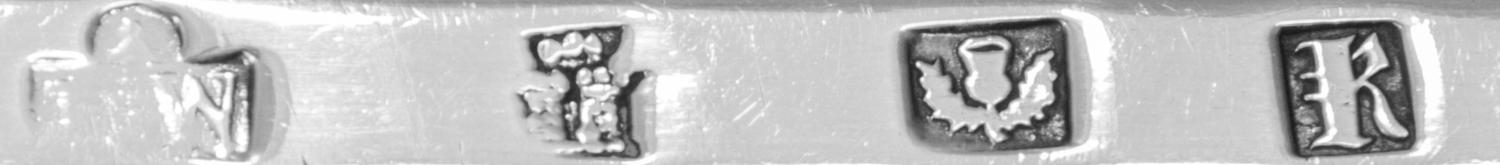 A Scottish George III Silver Ladle, James Welsh, Edinburgh, 1764, having an upturned end, the handle engraved with crest and mottos on
