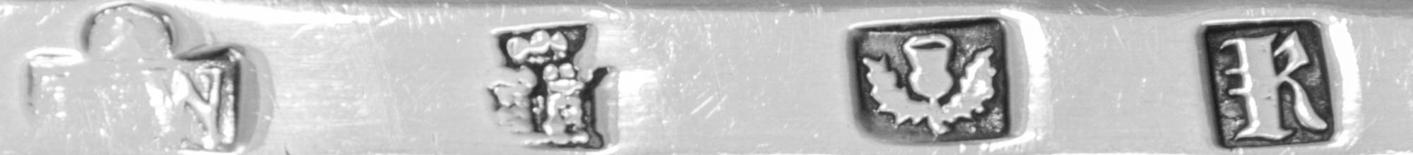 A Scottish George III Silver Ladle, James Welsh, Edinburgh, 1764, having an upturned end, the handle engraved with crest and mottos on