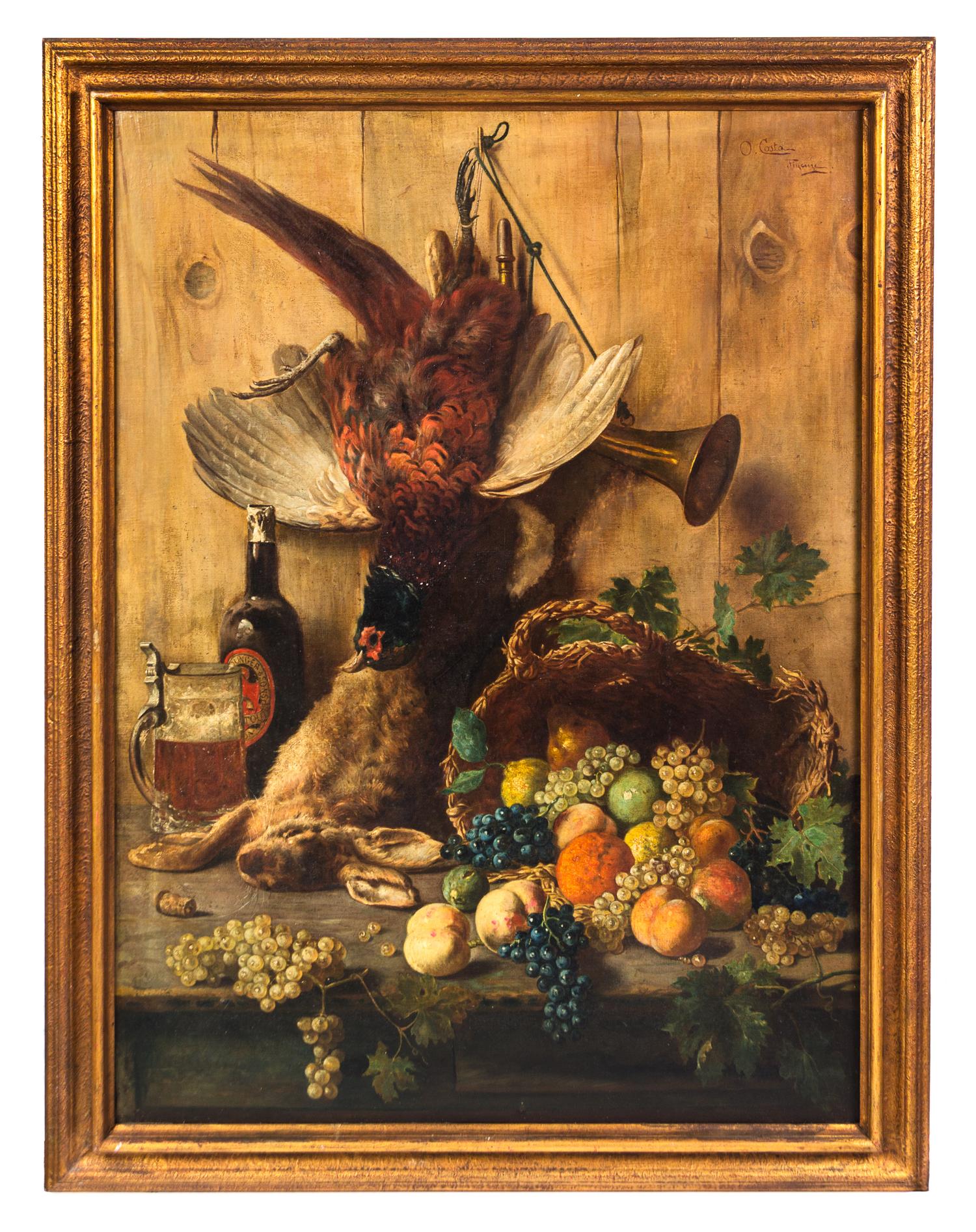 Oreste Costa, (Italian, 1851-1901), Still Life with Game, Tankard and Fruit