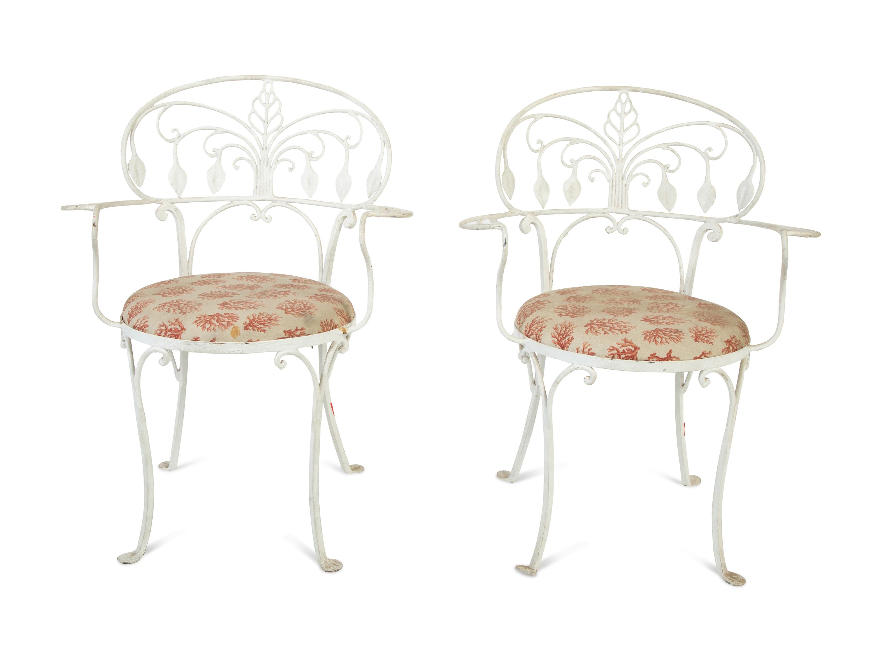 A Pair of White Painted Iron Garden Chairs — 20TH CENTURY