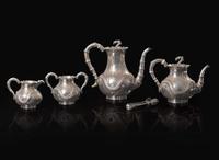 A Chinese export silver five-piece "Dragon" tea and coffee service and tongs, mark of Zeewo, Shanghai, late 19th to early 20th century 一組五件銀質咖啡器及茶具 Zeewo款 上海 十九世紀末至二十世紀初