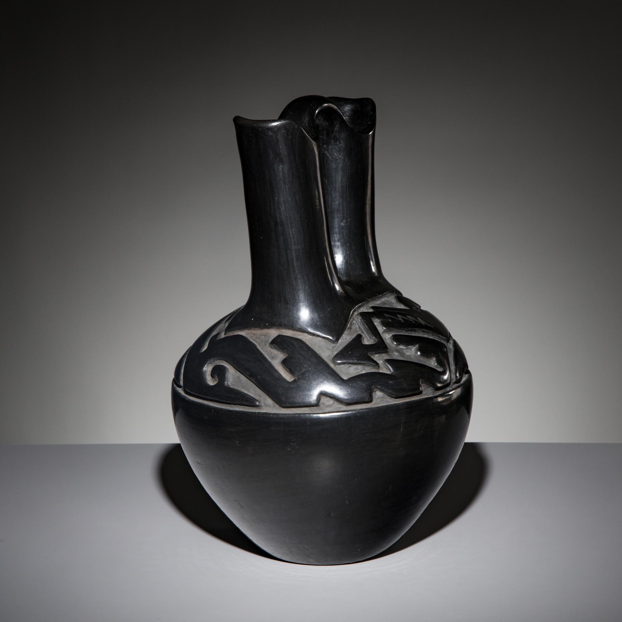 Margaret Tafoya (Santa Clara, 1904-2001) — Carved Blackware Pottery Wedding Vase