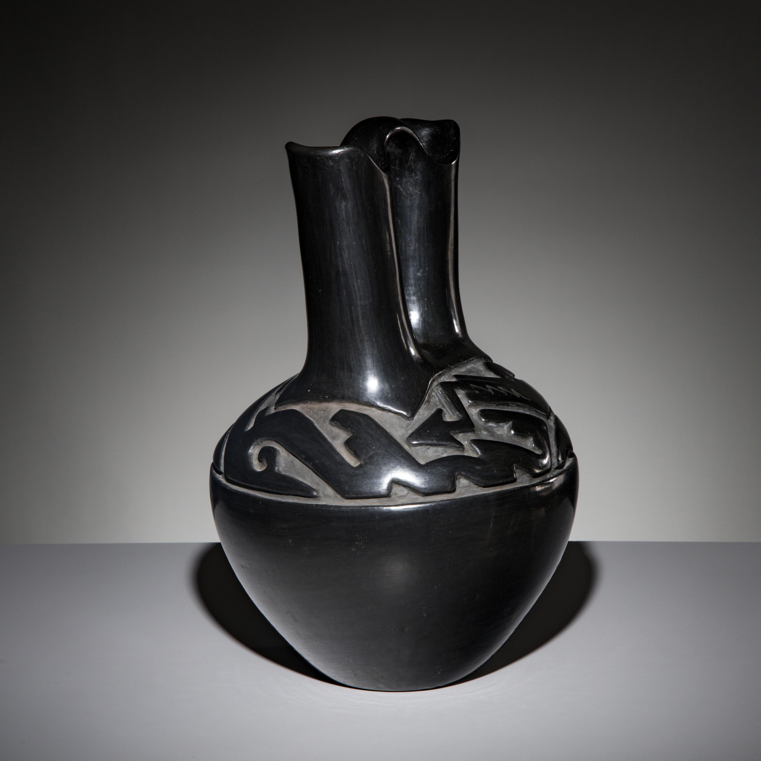Margaret Tafoya (Santa Clara, 1904-2001) — Carved Blackware Pottery Wedding Vase