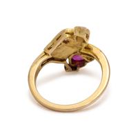 YELLOW GOLD, RUBY AND DIAMOND BIRD RING