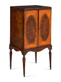 A George III Yew and Satinwood Collector's Cabinet on Stand