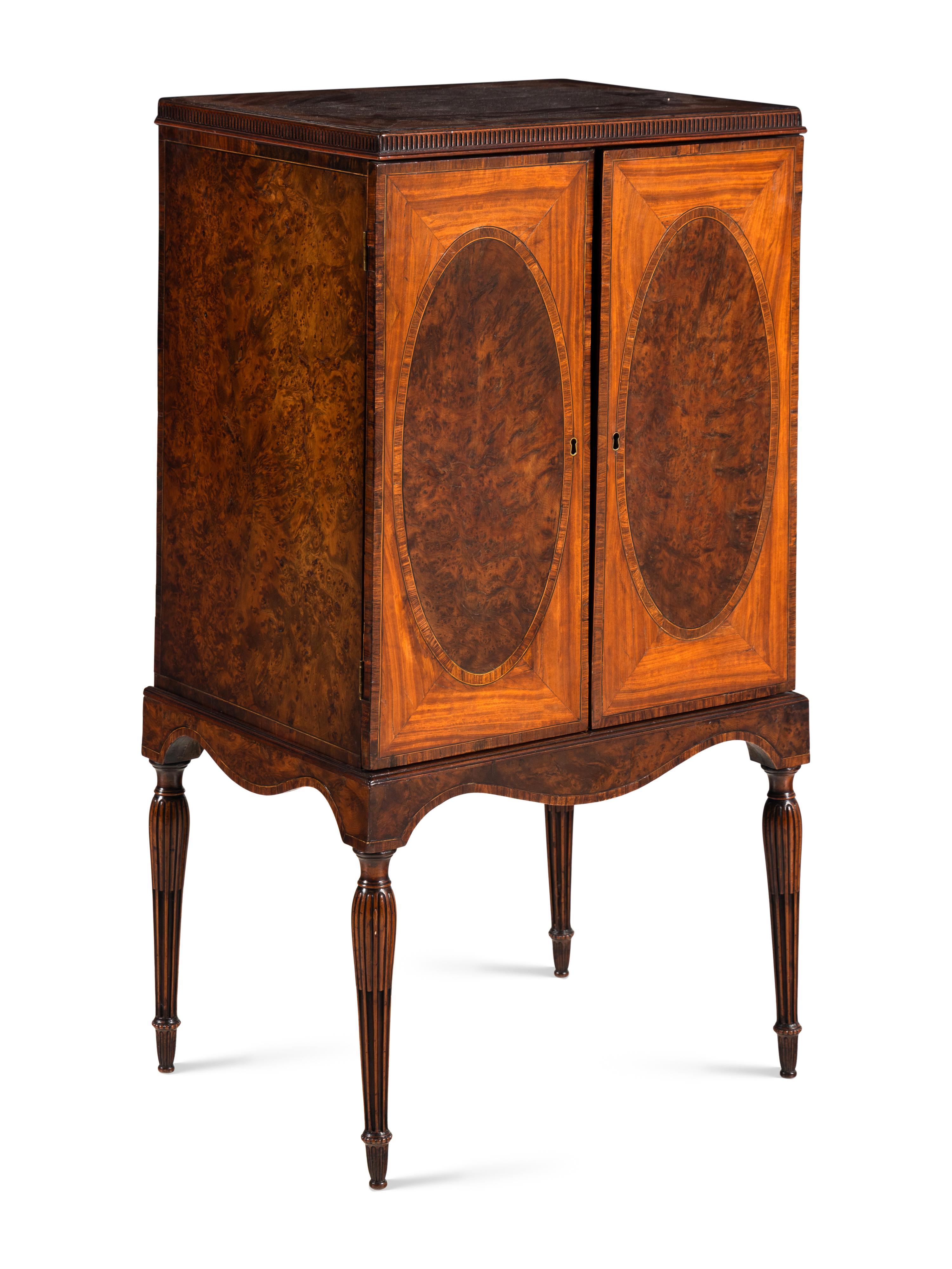 A George III Yew and Satinwood Collector's Cabinet on Stand