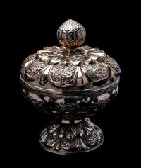A Southeast Asian Silver Covered Pedestal Bowl
