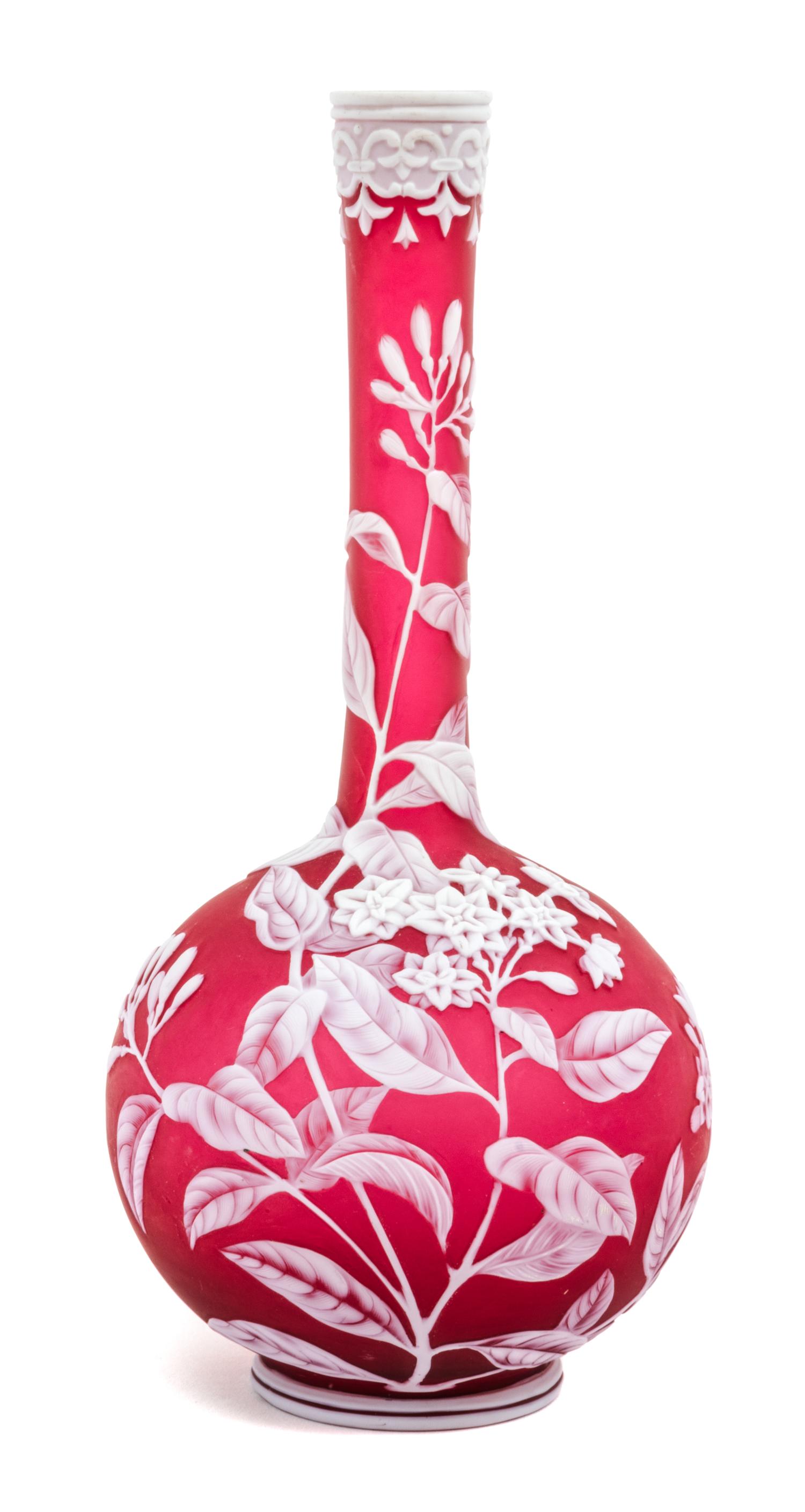 English, LATE 19TH CENTURY, a cameo glass vase, of bottle form decorated with flowering leafy branches